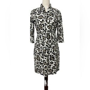 J McLaughlin Women's Multicolor Animal Print Dress Sz XS Ruffle Neck 3/4 Sleeve